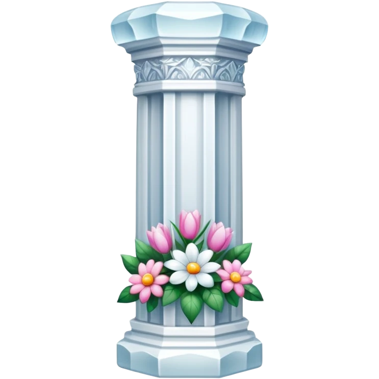generate beautiful white crystal pillar intricate front view more beautiful with flowers wrapping around the pillar  emoji