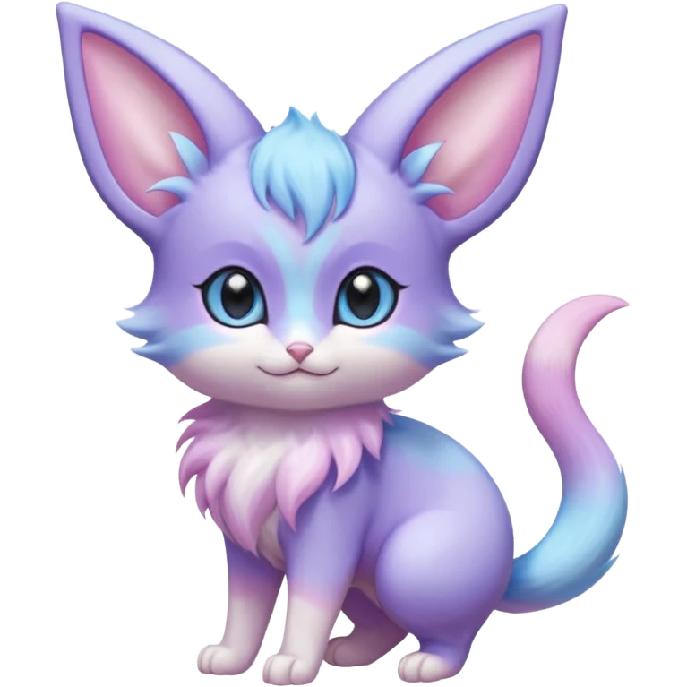 Cute kawaii fluffy big-eyed anime-styled floofy floofy Pastel Gradients Shiny silky realistic smooth soft innocent Espeon-Mew-Minccino-Delcatty-Pachirisu-fusion emoji