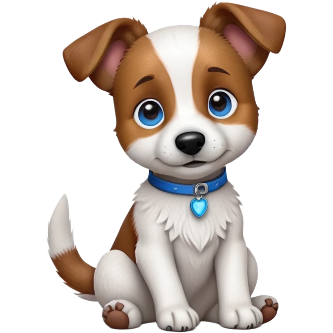 cinematic-[jack russel]-realistic-full-body-sitting-emoji,-tail-resting-loosely-beside-its-paws,blue eyes-head-tilted-dramatically, -scruffy-[brown and white]-fur,-simplified-yet-realistic-focused-features,-highly-detailed,-glowing-with-an-almost-sarcastic-glow emoji