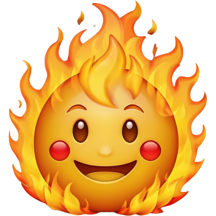 simple smiling yellow emoji in the middle of a big fire emoji