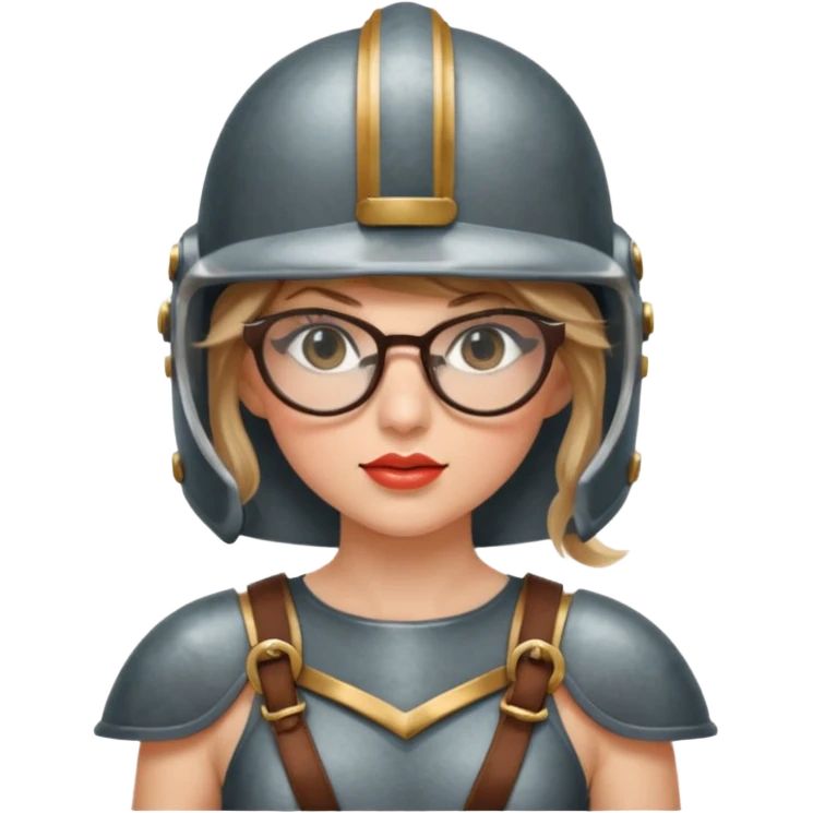 Taylor Swift, wearing gladiator cloth, big round glassed, helmet emoji