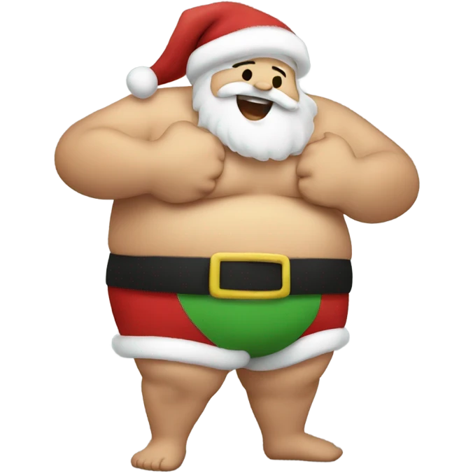 santa holding onto his hairy fat shirtless belly as he laughs emoji