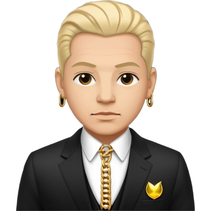 Mob boss in black suit, slick hair, gold chain, emoji