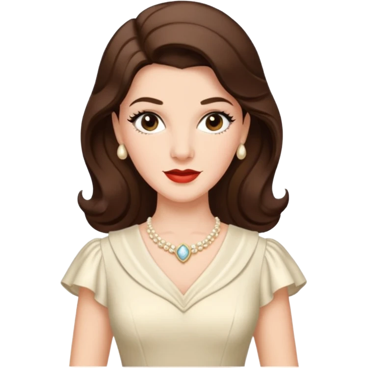 Maxene Andrews from The Andrews Sisters with long dark brown hair, ivory outfit emoji