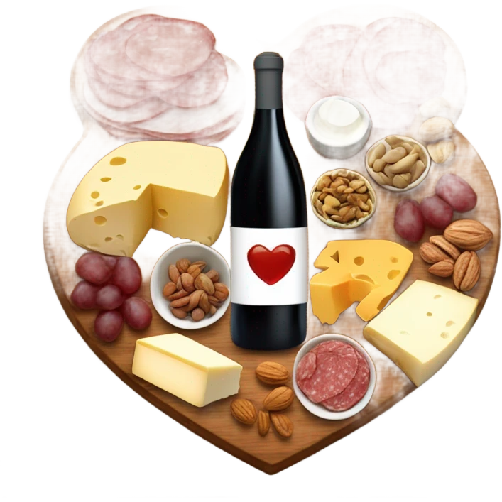 cute heart shaped charcuterie board with wine emoji
