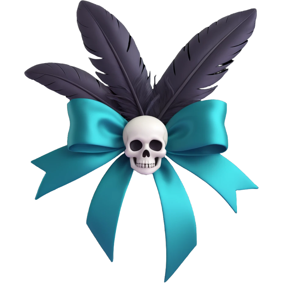 gothic bow midnight teal silk silver skull charm black feather accents mysterious lush emoji