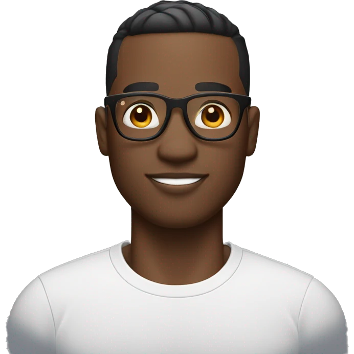 Black man with High top fade and bush eyebrows, white shirt and glasses with AirPods.  emoji