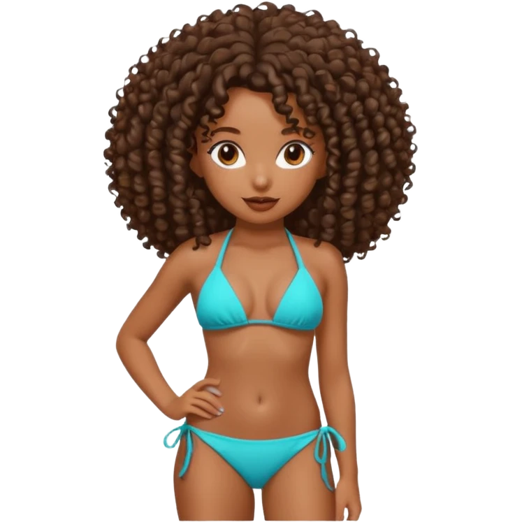 Emojis de uma menina negra de cabelo cacheado, usando biquíni  emoji