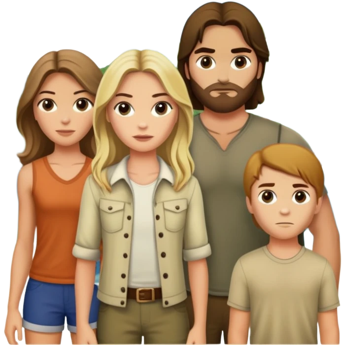 Lost TV series Kate, Sawyer, Hurley, Jack side by side on the island where the series Lost was filmed emoji