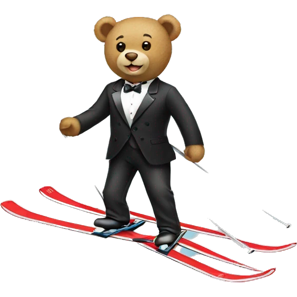 Teddy bear on skis in a tuxedo emoji