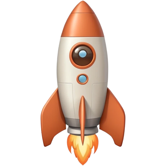 A cute cartoon-style rocket emoji with a smiling face in the window. Soft and warm color palette inspired by dusty brown, terracotta, and off-white. Simple shapes, thick outline, flat design. Kawaii style, minimal expression, gentle and friendly look. emoji