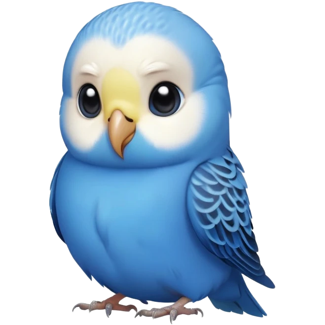 cinematic-cute-blue-budgie-portrait-emoji,-head-tilted-playfully-and-inquisitively,-featuring-a-brilliant-blue-feathered-fur-and white face-with-a-natural-sheen,-round,-sparkling-dark-eyes-filled-with-curiosity,-simplified-yet-irresistibly-adorable emoji