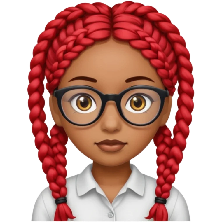 Brown skin Hispanic girl with big brown eyes and black eye glasses, with red braids emoji