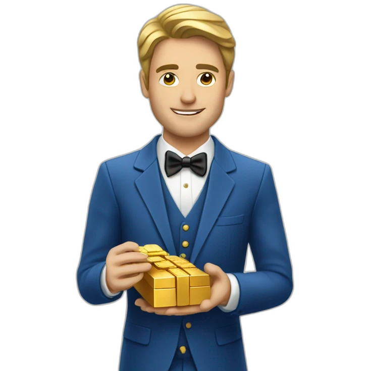 Posh-man-with-blue-suit-offering-goldbar emoji