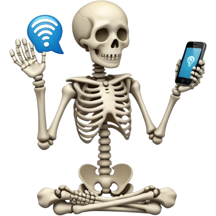 Sad Skeleton Grabs A No Wifi Cellphone And Hotspot emoji