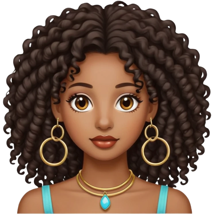 pretty black girl with long curly hair wearing hoop earrings and accessories emoji