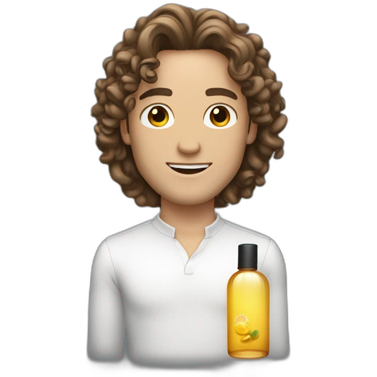 white skin men with long brunette curly hair with a perfum bottle emoji