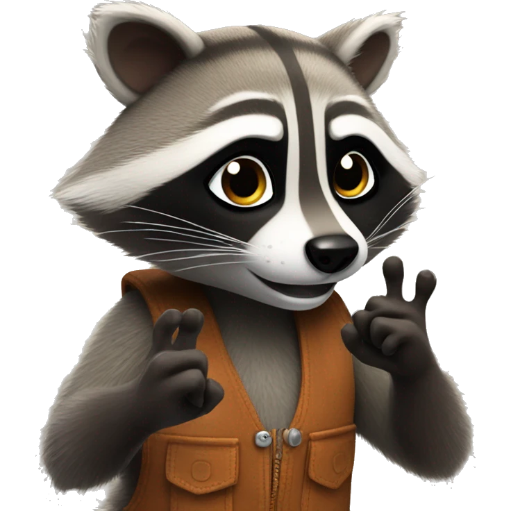 The raccoon waves his paw and greets emoji