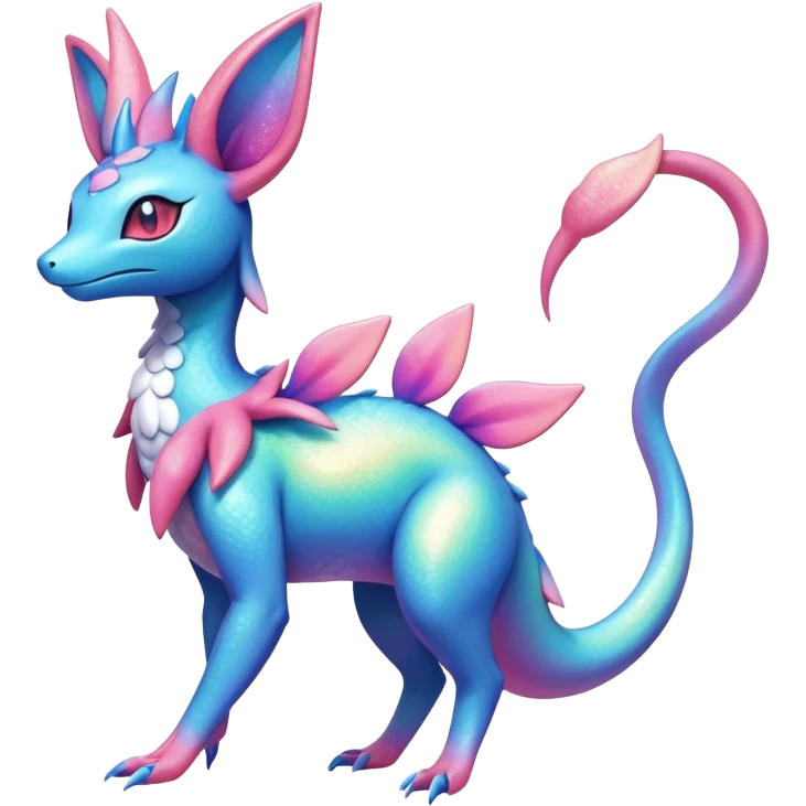 Colorful Iridescent Exotic Amaura-Salandit-Aurorus-Sylveon-Fakémon-hybrid-creature (full body)  emoji