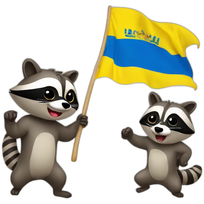 raccoon wrestling with a watermelon and the Ukrainian flag emoji