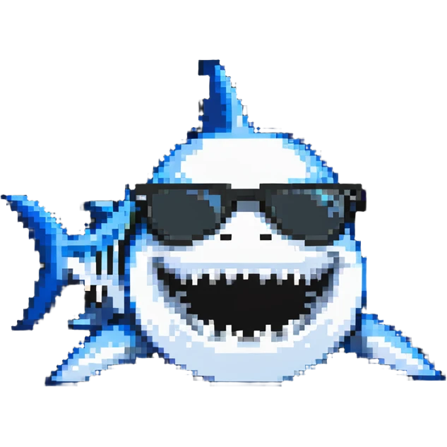 cool shark with white teeth and black sunglasses emoji