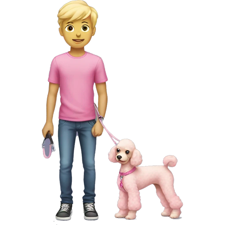 blonde skinny boy holding pink poodle on leash emoji