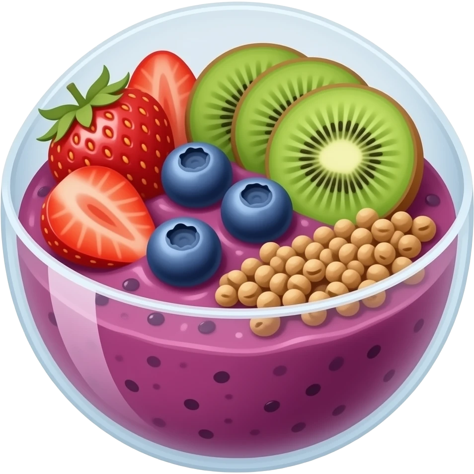 pink acai bowl with fruits emoji