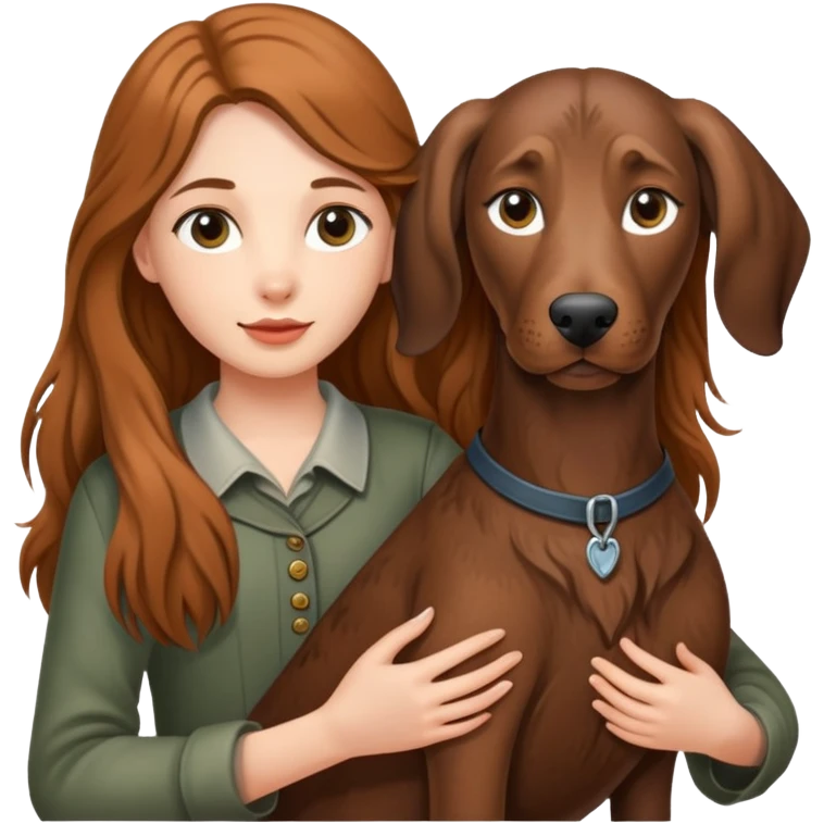 A long-haired girl holding a Plott hound emoji