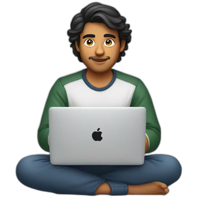 A 23 year old Indian product designer sitting infront of a macbook emoji