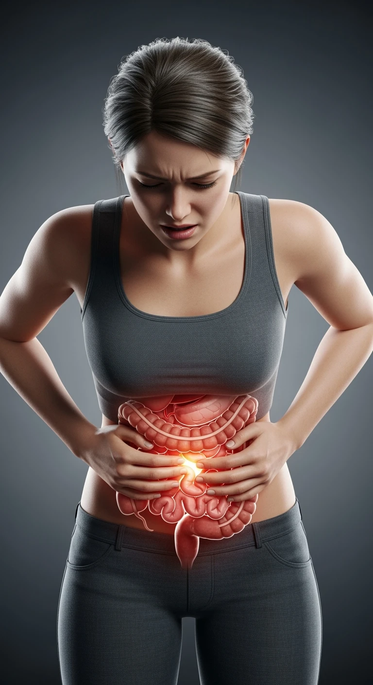 DONNA CON INTESTINO ANATOMICO REALISTICO e mal di pancia, intestino realistico in evidenza, IPERREALISTICO 4K emoji