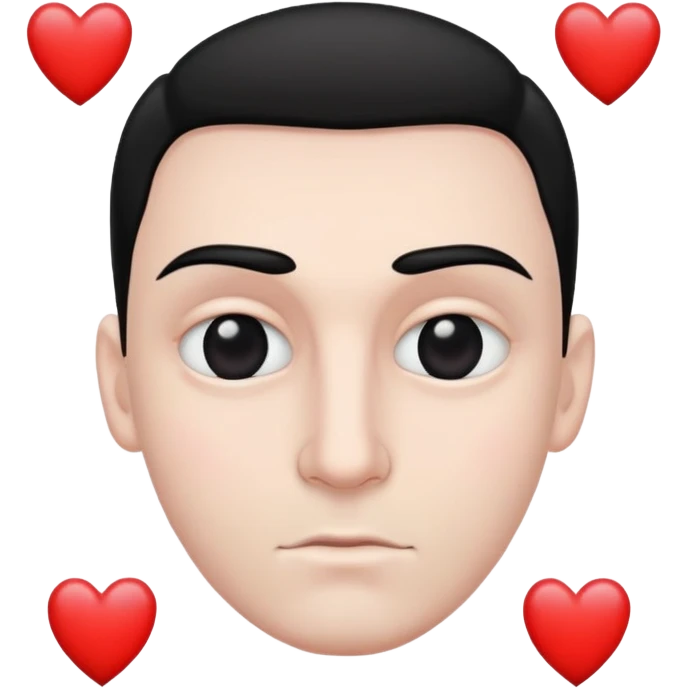 A man with black eyes and eyebrows who has two hearts instead of eyes. emoji