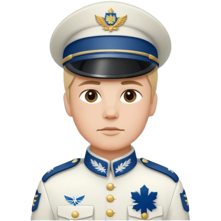 a Finnish soldier in a white uniform in a snowy landscape emoji