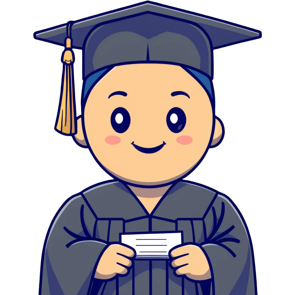 successful graduate student, cap and gown, diploma, happy emoji