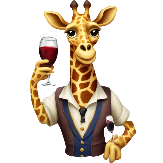 French giraffe holding red wineglass emoji