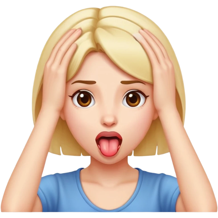 A girl with her hands on her head tongue out emoji