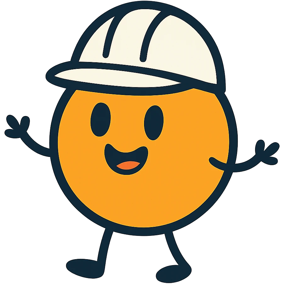 A cute circle character with white hard hat and stick arms and feet emoji