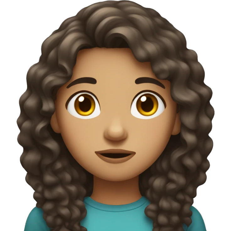 Girl with long curly dark brown hair looking embarrassed  emoji