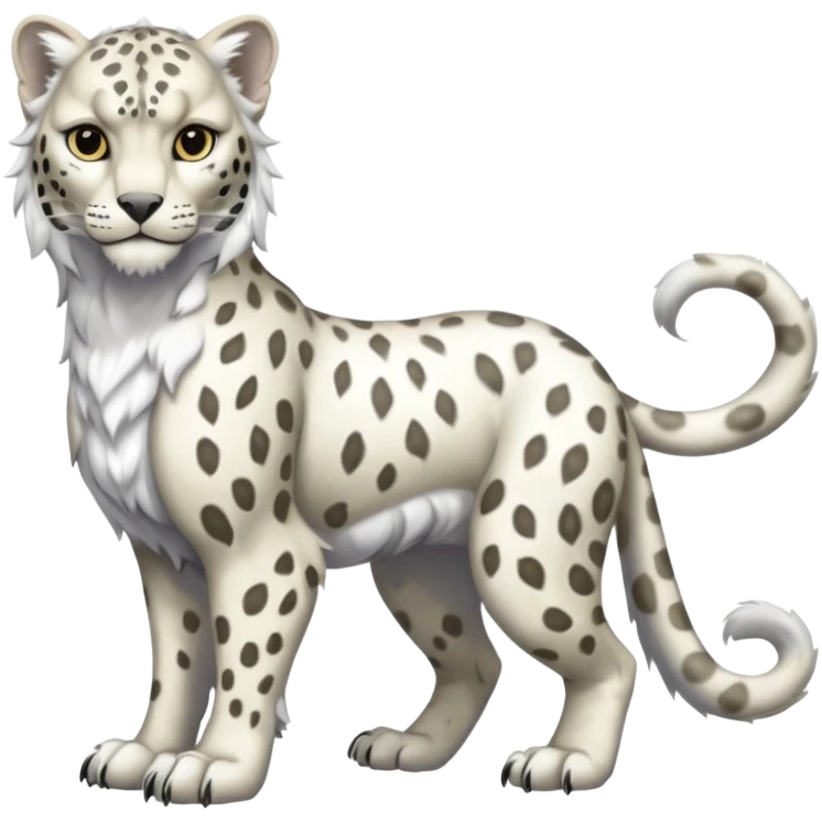 Albino white-furred Snow-Leopard-Gryphon-griffin-chimera-hybrid, full body emoji