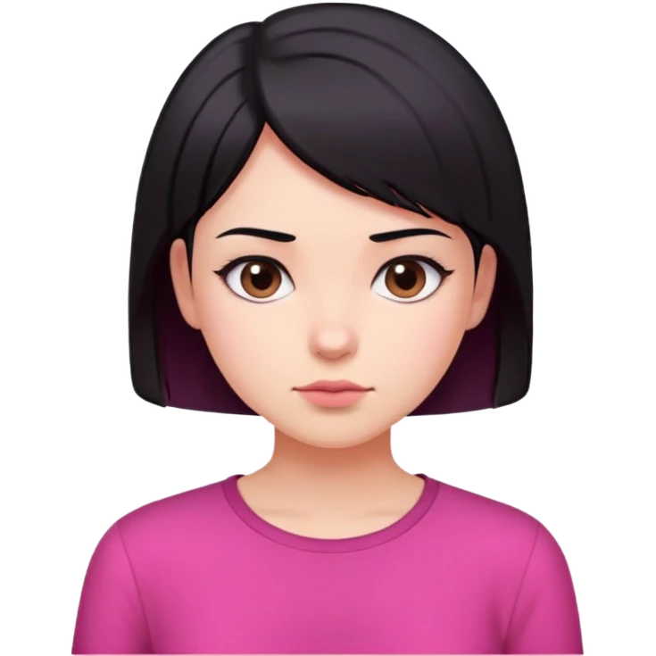 girl with black short straight hair, with a nonchalant face wearing a dark pink shirt emoji