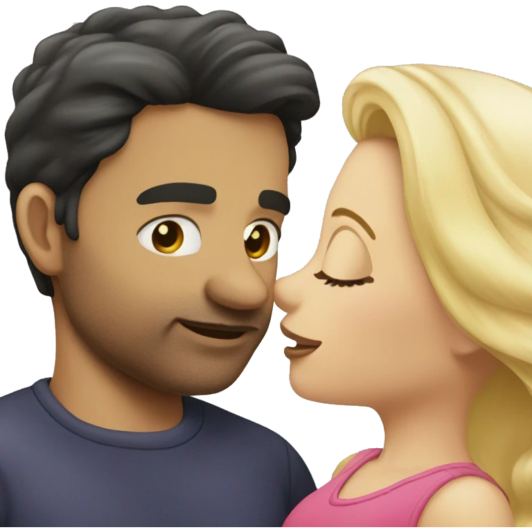 Dark hair man kissing a blond hair woman emoji