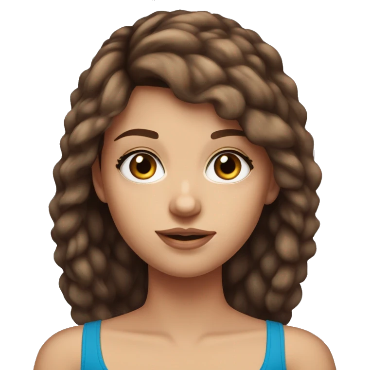 Girl with brown hair blue eyes tank top and long lashes emoji