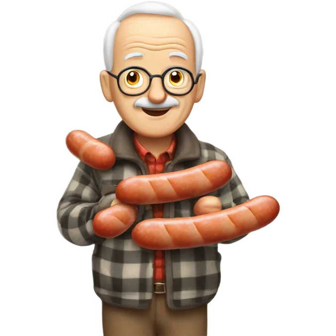 old man outdoors in plaid hanging sausages to dry emoji