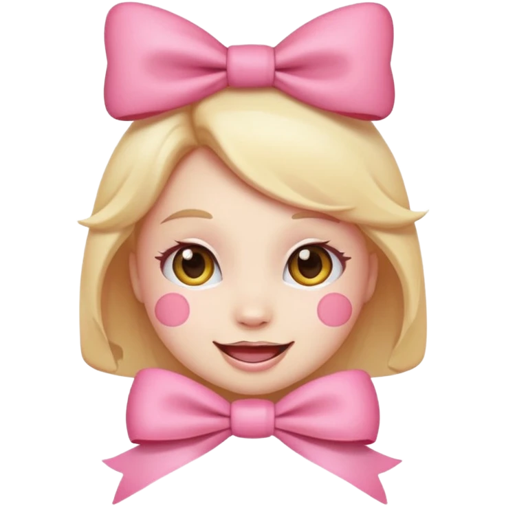 Emoji with pink bow, cute face with blush emoji