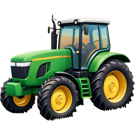 An icon showing close-up tractor in a colorful rural landscape, inspired by Farming Simulator 22. The design features vibrant fields, barns, and crops under a bright sky, with tractors working the land. The peaceful and immersive farming environment is highlighted with a transparent background emoji
