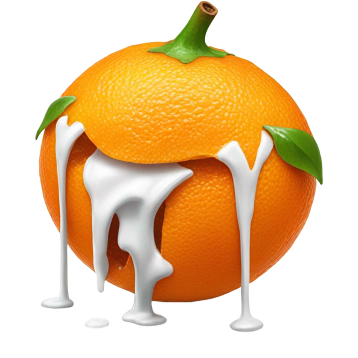 Inside of a Tangerine, white paint dripping down emoji