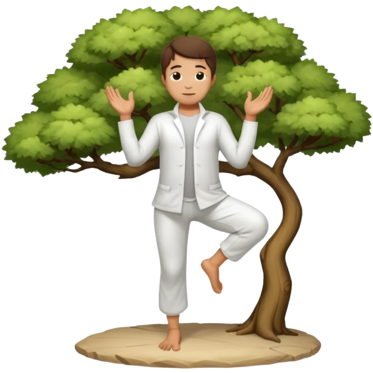 pratiquant de qi gong en position de l'arbre, en tenue noire ou blanche emoji