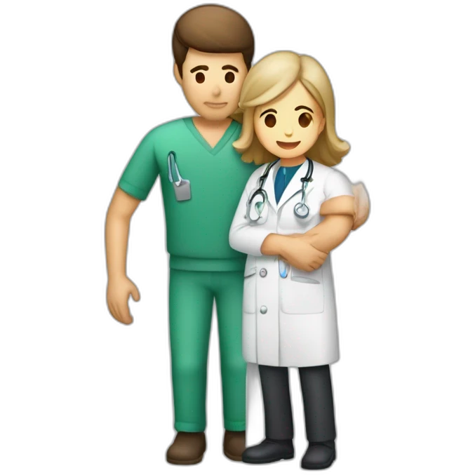 Chico fisioterapeuta trabajando con un paciente tumbado en la camilla emoji