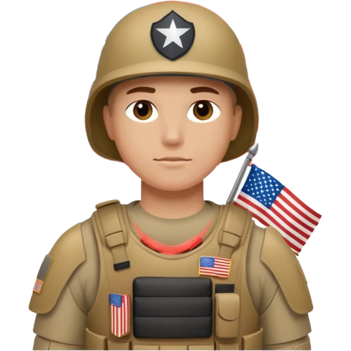 generate realistic white american soldier in body armor and full uniform with small usa flag on shoulder emoji