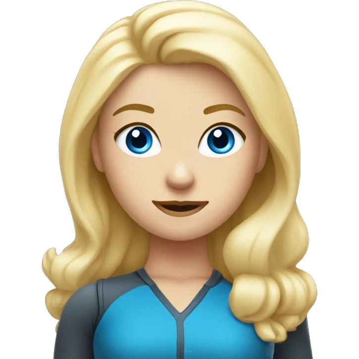blonde girl with blue eyes like a super hero with building  Sales department emoji
