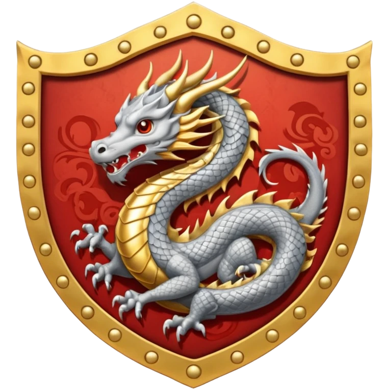 make a grey shield with a gold draging circling a japanese symbol colores emoji